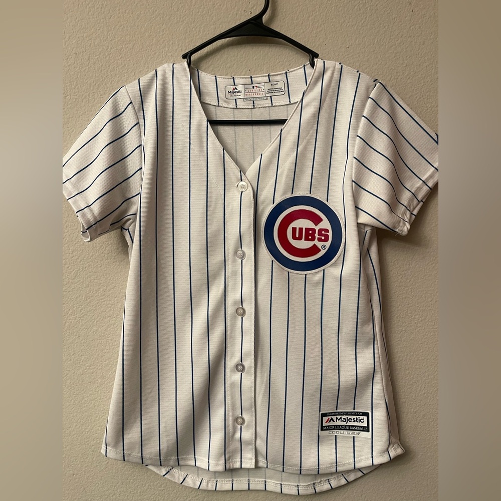Chicago Cubs Majestic Jersey white and Navy Pinstripe Women’s Small